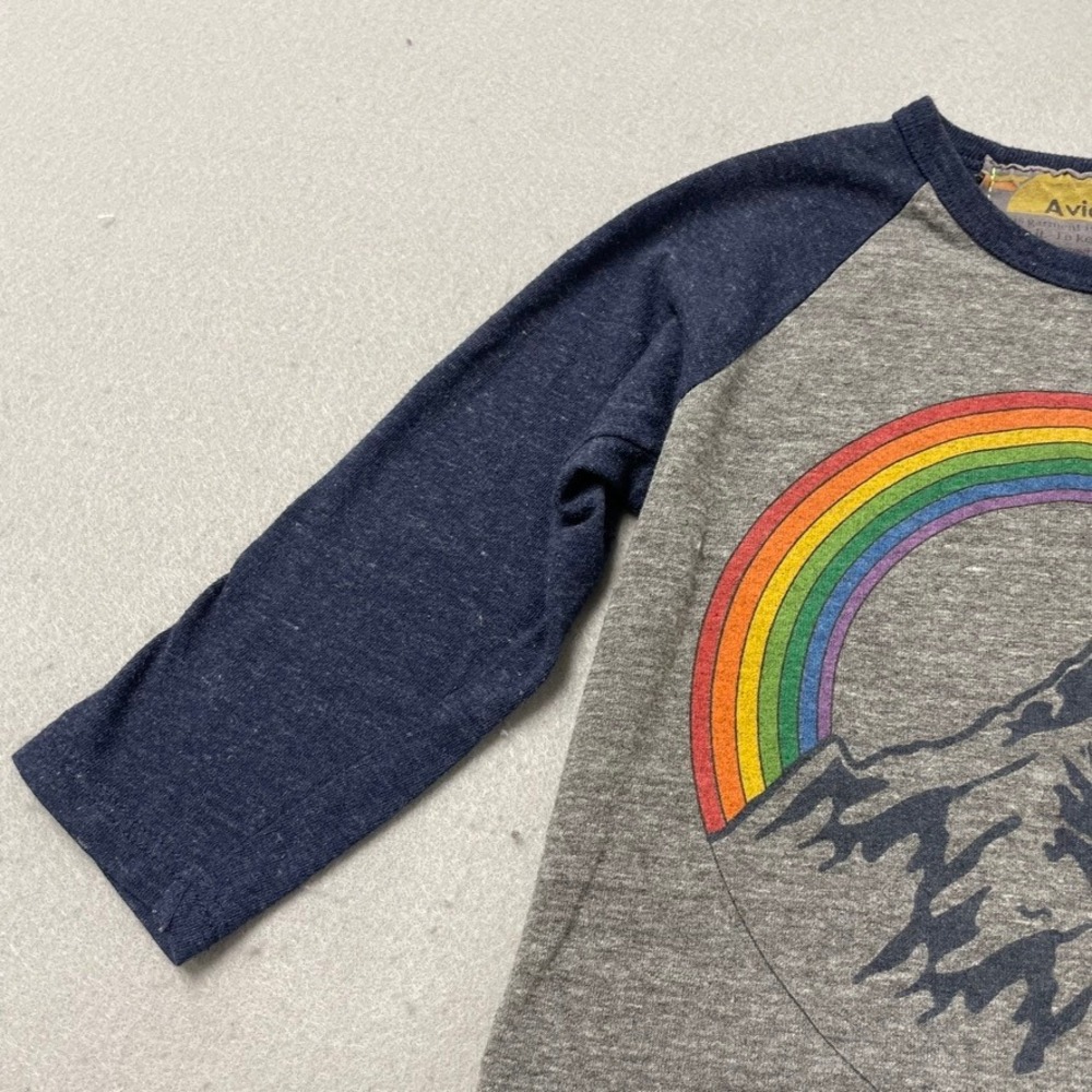 Aviator Nation Raglan Tee Unisex 8 Kids Gray Navy Rainbow Mountain Graphic USA - Picture 4 of 8